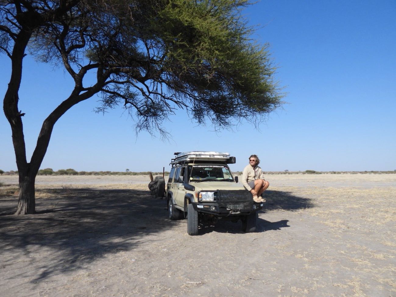Un Land Cruiser garé dans la brousse