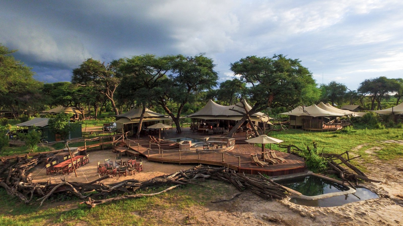 Somalisa Acacia's tents and decks sit among acacia trees in Hwange, seen from above